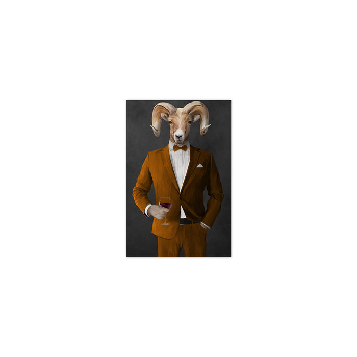 Ram Drinking Red Wine Wall Art - Orange Suit