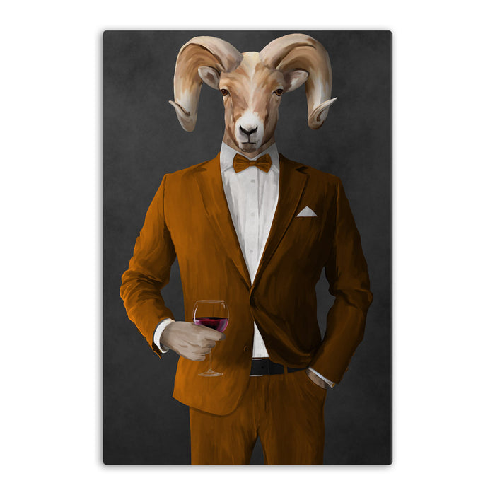Ram Drinking Red Wine Wall Art - Orange Suit