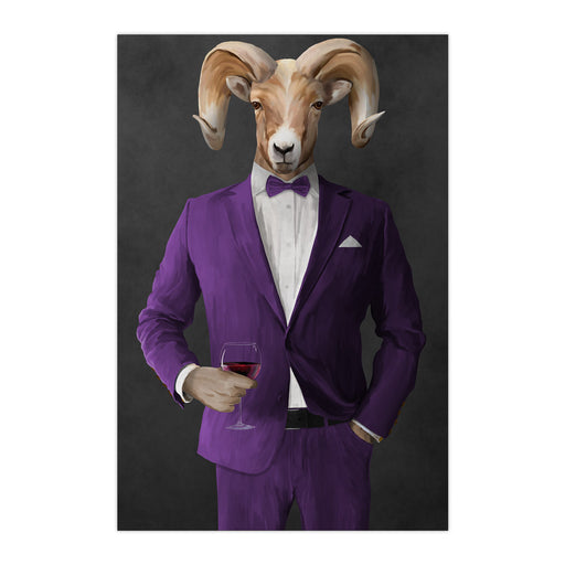 Ram Drinking Red Wine Wall Art - Purple Suit