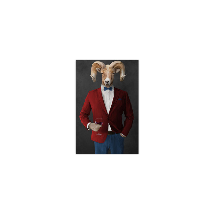 Ram Drinking Red Wine Wall Art - Red and Blue Suit