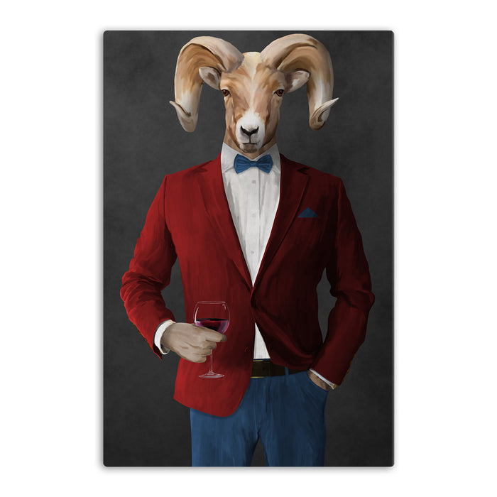Ram Drinking Red Wine Wall Art - Red and Blue Suit