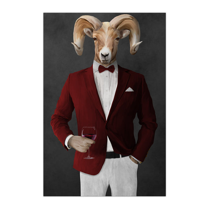 Ram Drinking Red Wine Wall Art - Red and White Suit