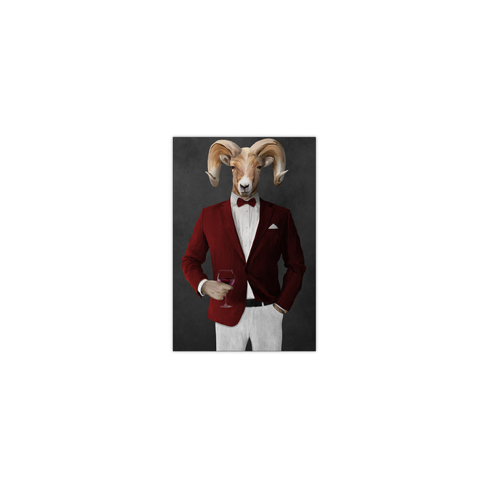 Ram Drinking Red Wine Wall Art - Red and White Suit