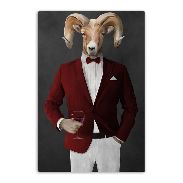 Ram Drinking Red Wine Wall Art - Red and White Suit