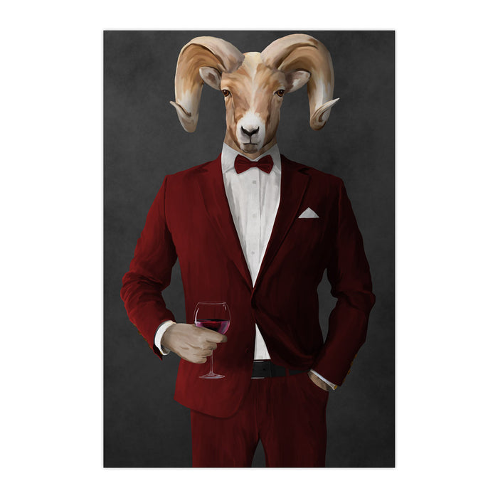 Ram Drinking Red Wine Wall Art - Red Suit