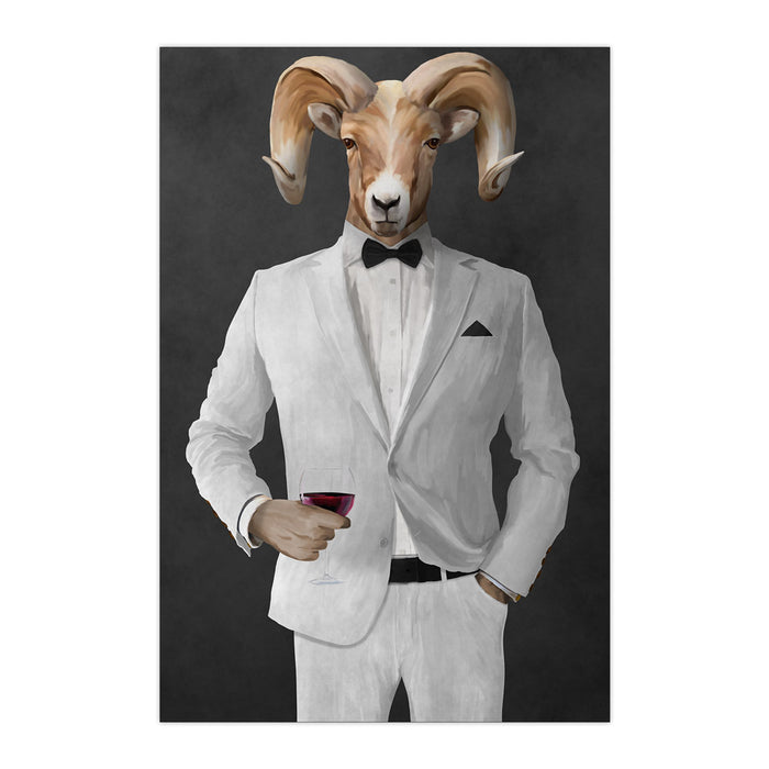 Ram Drinking Red Wine Wall Art - White Suit
