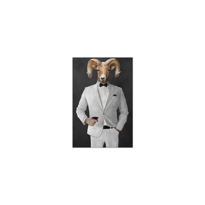 Ram Drinking Red Wine Wall Art - White Suit