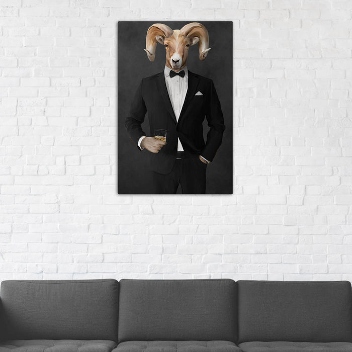 Ram Drinking Whiskey Wall Art - Black Suit