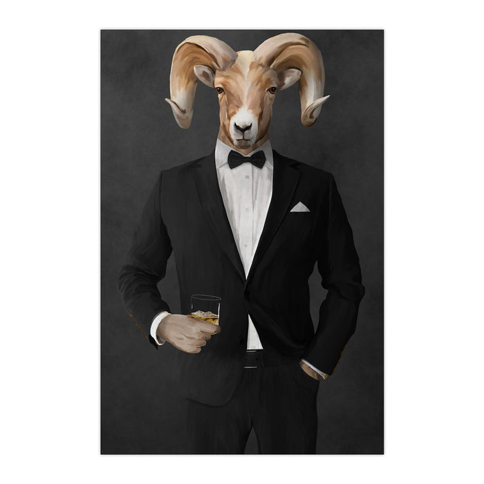 Ram Drinking Whiskey Wall Art - Black Suit