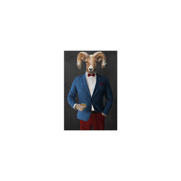Ram Drinking Whiskey Wall Art - Blue and Red Suit