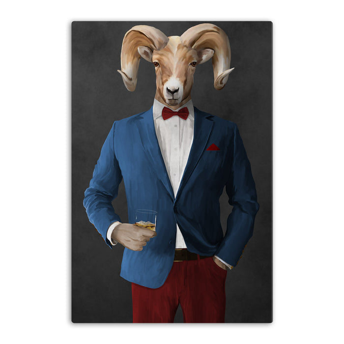 Ram Drinking Whiskey Wall Art - Blue and Red Suit