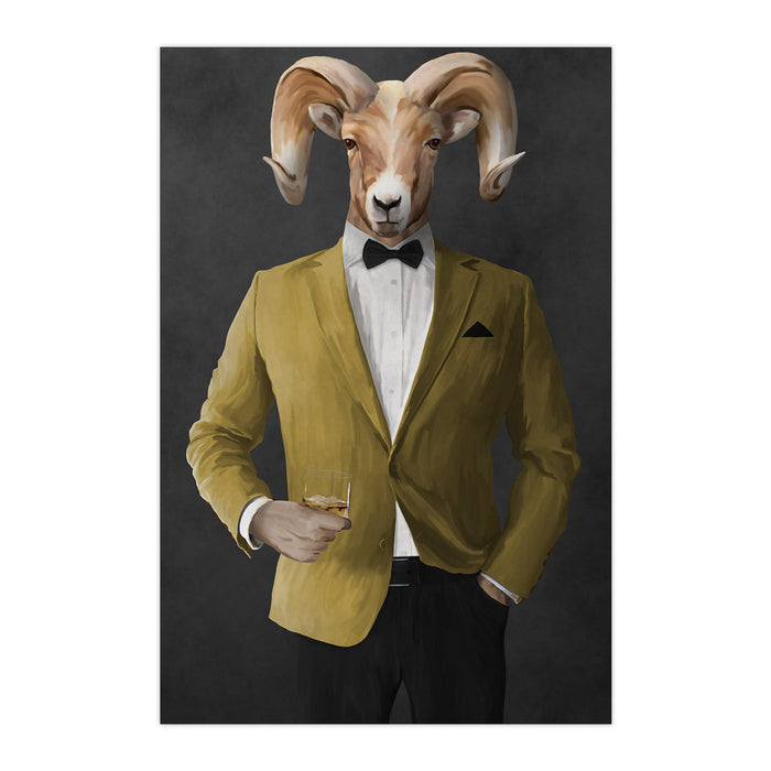 Ram Drinking Whiskey Wall Art - Gold Suit