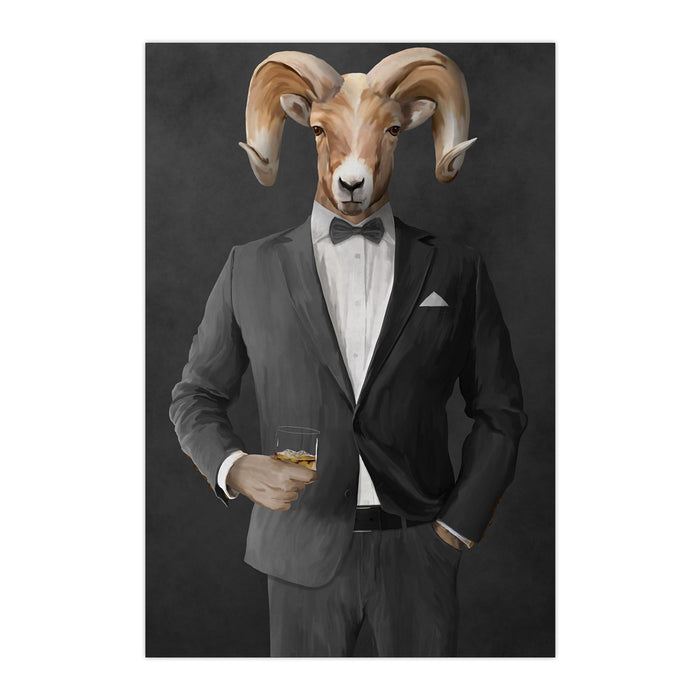 Ram Drinking Whiskey Wall Art - Gray Suit