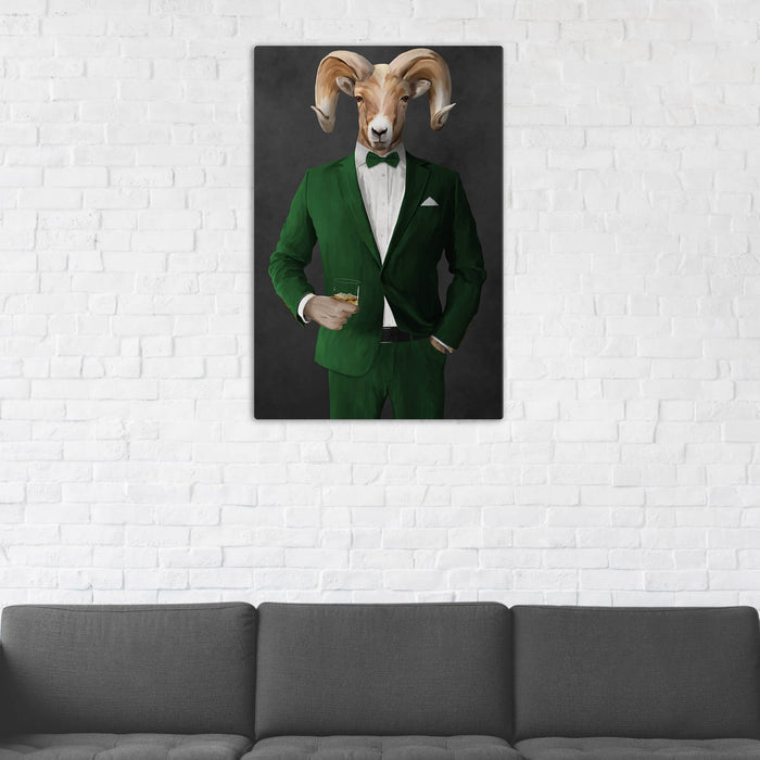 Ram Drinking Whiskey Wall Art - Green Suit