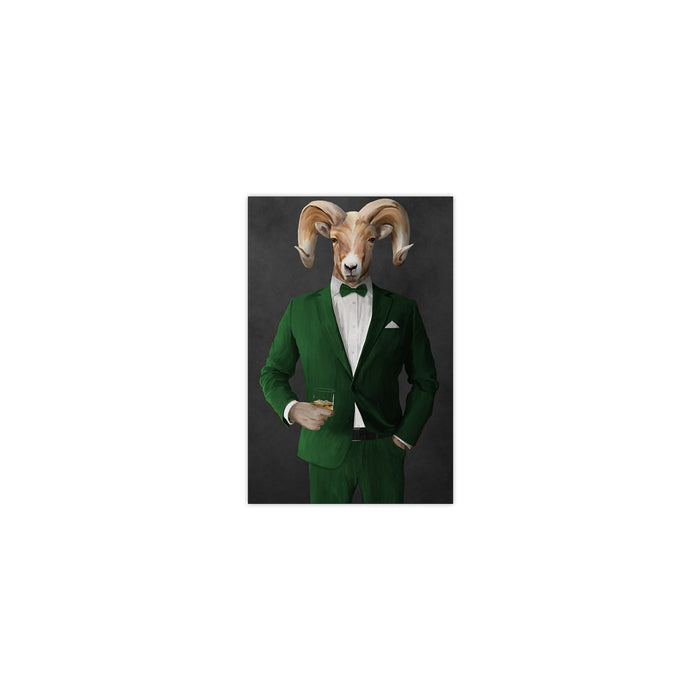 Ram Drinking Whiskey Wall Art - Green Suit