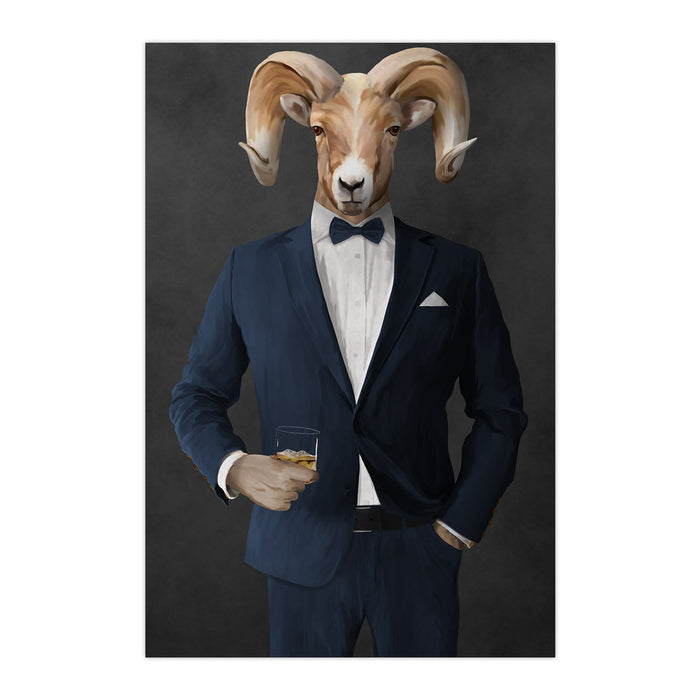 Ram Drinking Whiskey Wall Art - Navy Suit