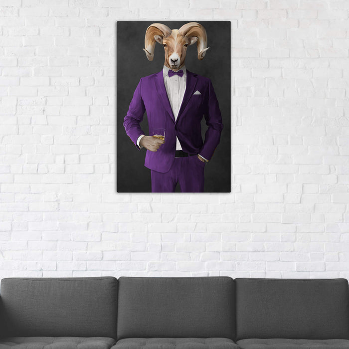 Ram Drinking Whiskey Wall Art - Purple Suit