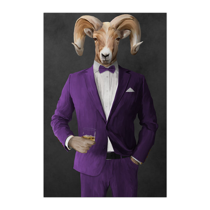 Ram Drinking Whiskey Wall Art - Purple Suit