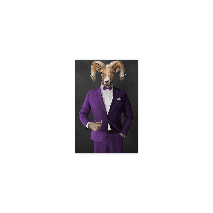 Ram Drinking Whiskey Wall Art - Purple Suit