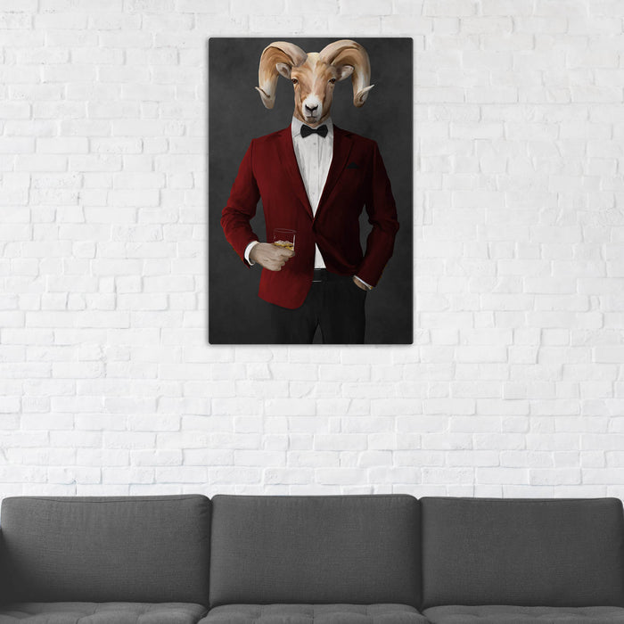 Ram Drinking Whiskey Wall Art - Red and Black Suit