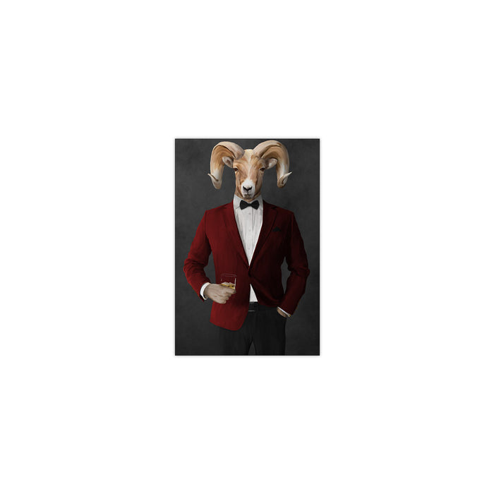 Ram Drinking Whiskey Wall Art - Red and Black Suit