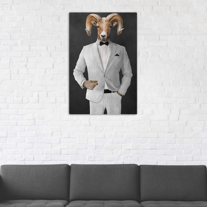 Ram Drinking Whiskey Wall Art - White Suit