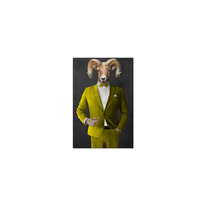 Ram Drinking Whiskey Wall Art - Yellow Suit