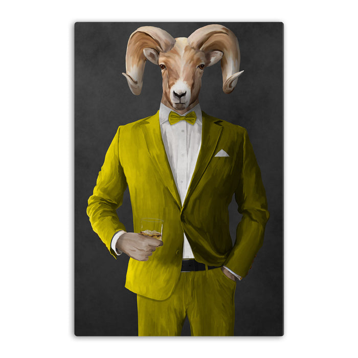 Ram Drinking Whiskey Wall Art - Yellow Suit