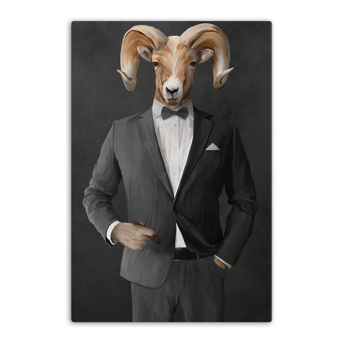 Ram Smoking Cigar Wall Art - Gray Suit