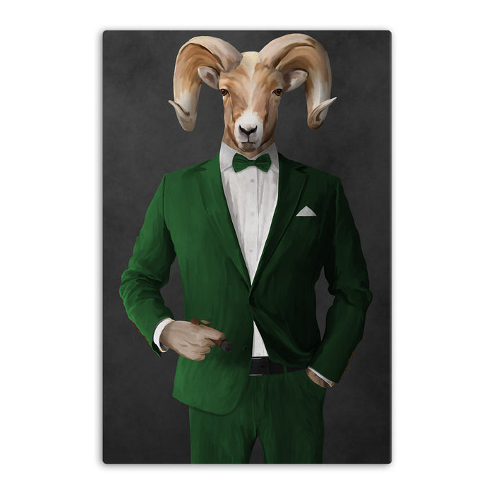 Ram Smoking Cigar Wall Art - Green Suit