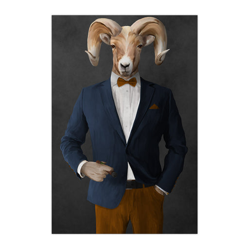 Ram Smoking Cigar Wall Art - Navy and Orange Suit