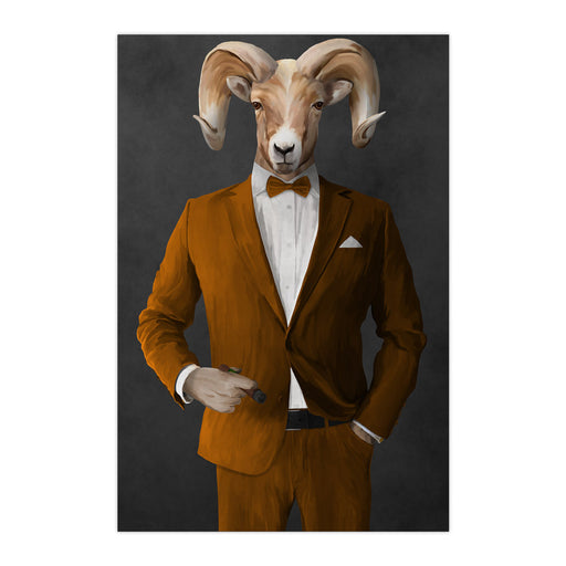 Ram Smoking Cigar Wall Art - Orange Suit