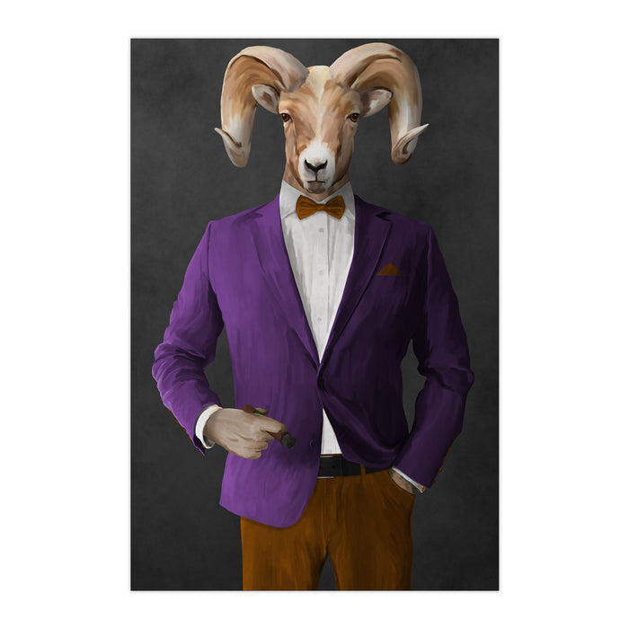 Ram Smoking Cigar Wall Art - Purple and Orange Suit