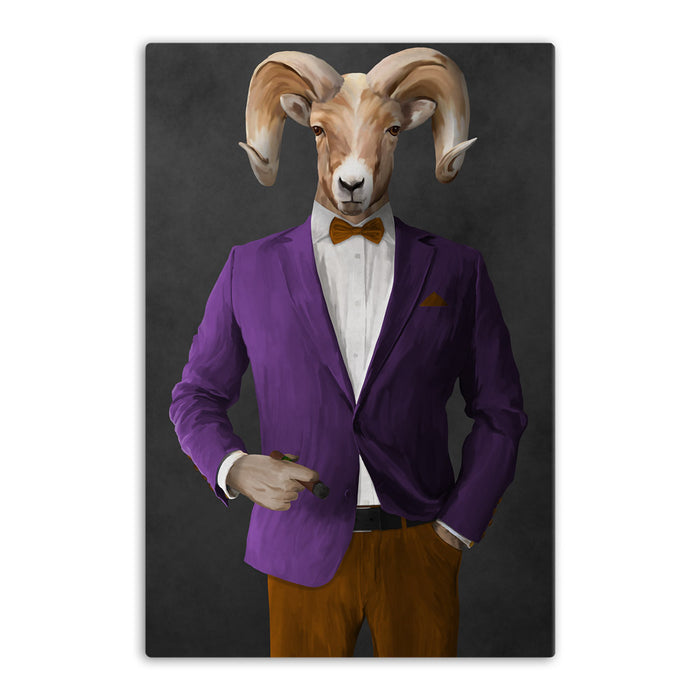 Ram Smoking Cigar Wall Art - Purple and Orange Suit