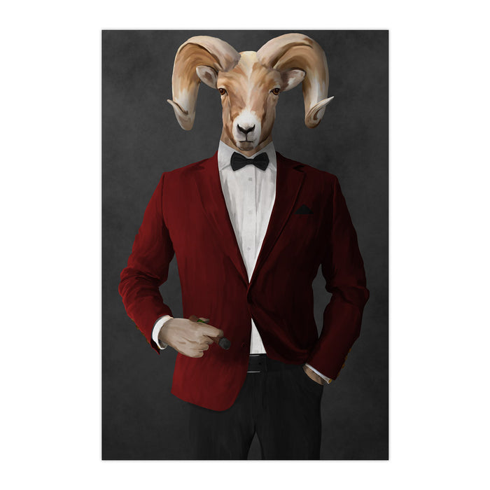 Ram Smoking Cigar Wall Art - Red and Black Suit