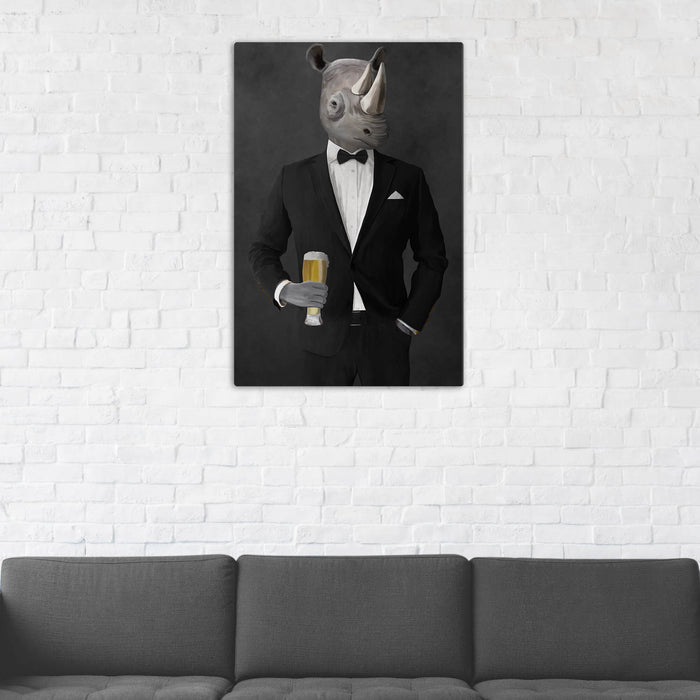 Rhinoceros Drinking Beer Wall Art - Black Suit