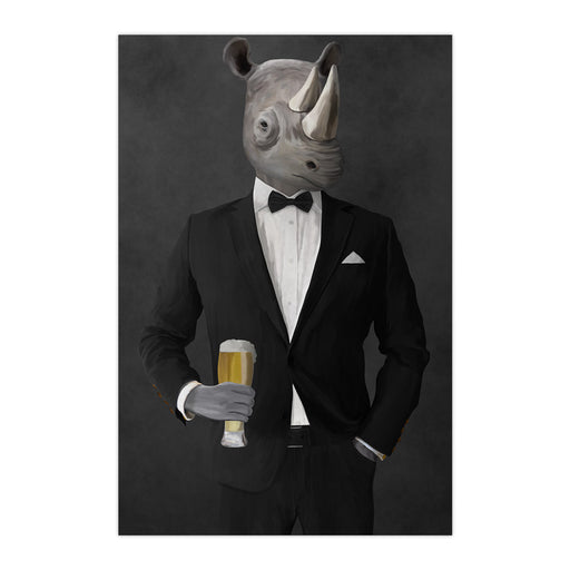Rhinoceros Drinking Beer Wall Art - Black Suit