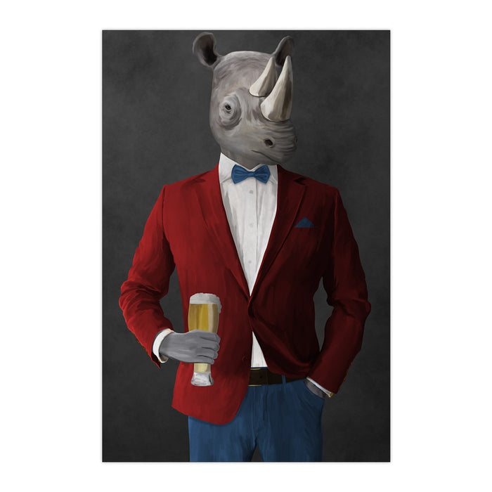 Rhinoceros Drinking Beer Wall Art - Red and Blue Suit