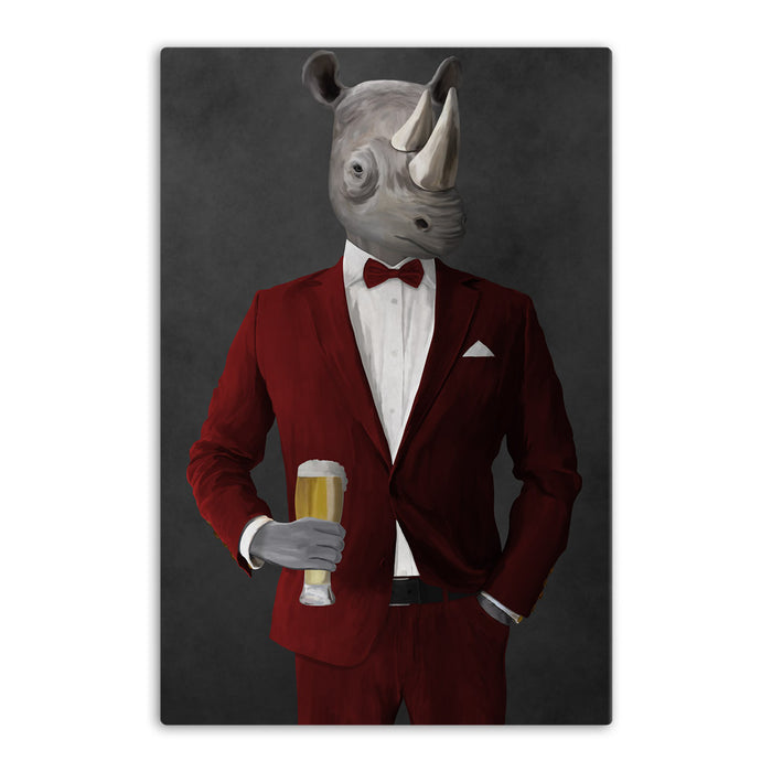 Rhinoceros Drinking Beer Wall Art - Red Suit