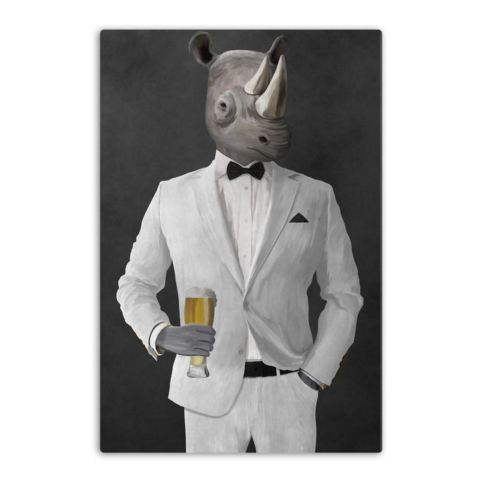 Rhinoceros Drinking Beer Wall Art - White Suit