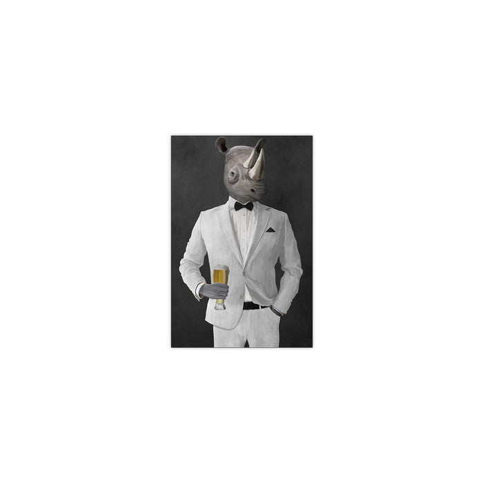 Rhinoceros Drinking Beer Wall Art - White Suit