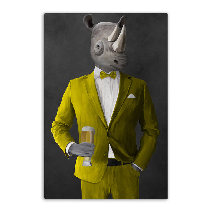 Rhinoceros Drinking Beer Wall Art - Yellow Suit