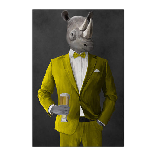 Rhinoceros Drinking Beer Wall Art - Yellow Suit