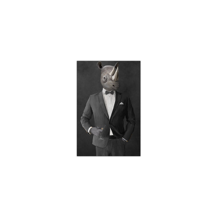Rhinoceros Drinking Martini Wall Art - Gray Suit