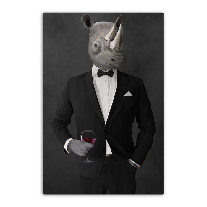 Rhinoceros Drinking Red Wine Wall Art - Black Suit