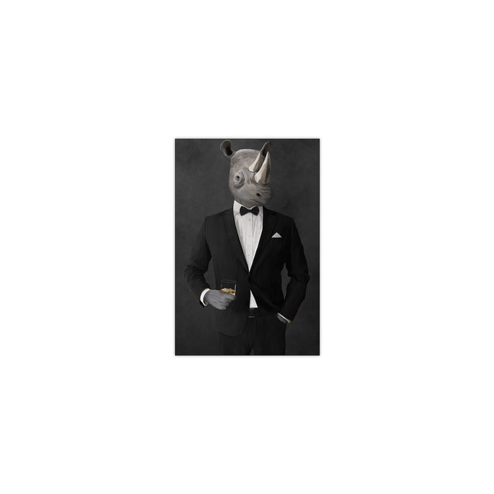 Rhinoceros Drinking Whiskey Wall Art - Black Suit