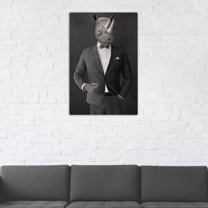 Rhinoceros Drinking Whiskey Wall Art - Gray Suit