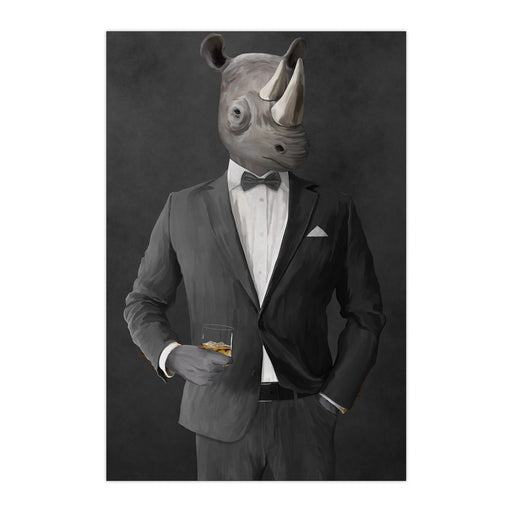 Rhinoceros Drinking Whiskey Wall Art - Gray Suit