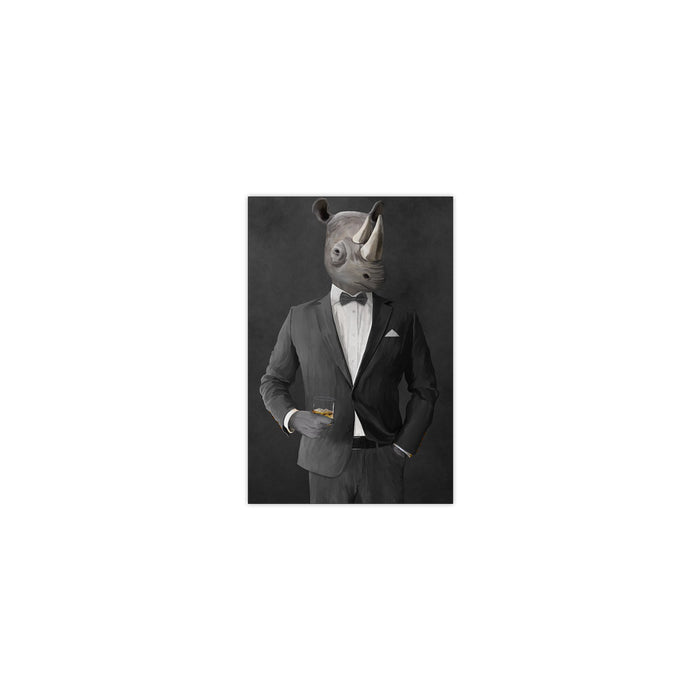 Rhinoceros Drinking Whiskey Wall Art - Gray Suit