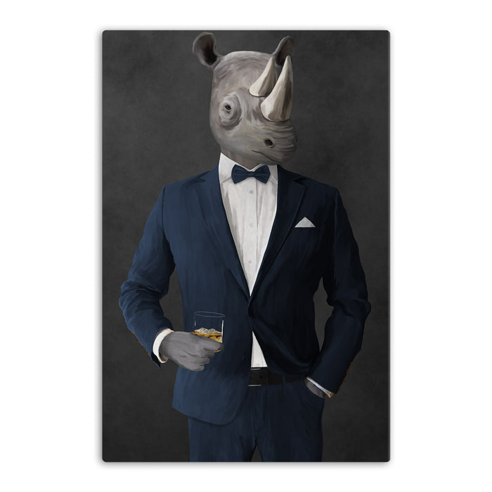 Rhinoceros Drinking Whiskey Wall Art - Navy Suit